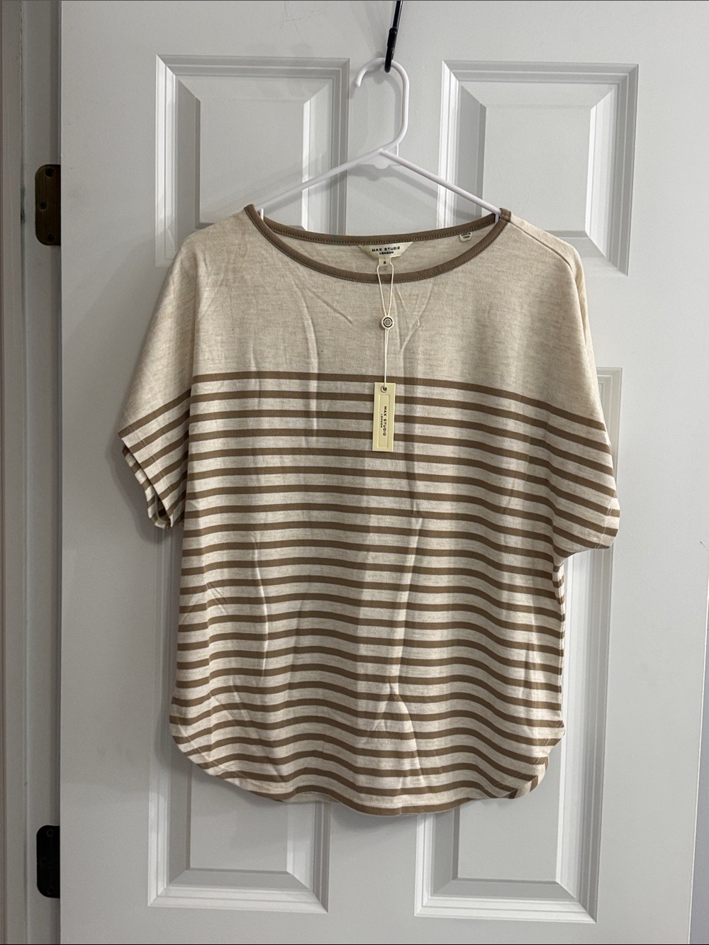 Max Studio Beige & Light Brown Striped Short-Sleeve Tee NWT